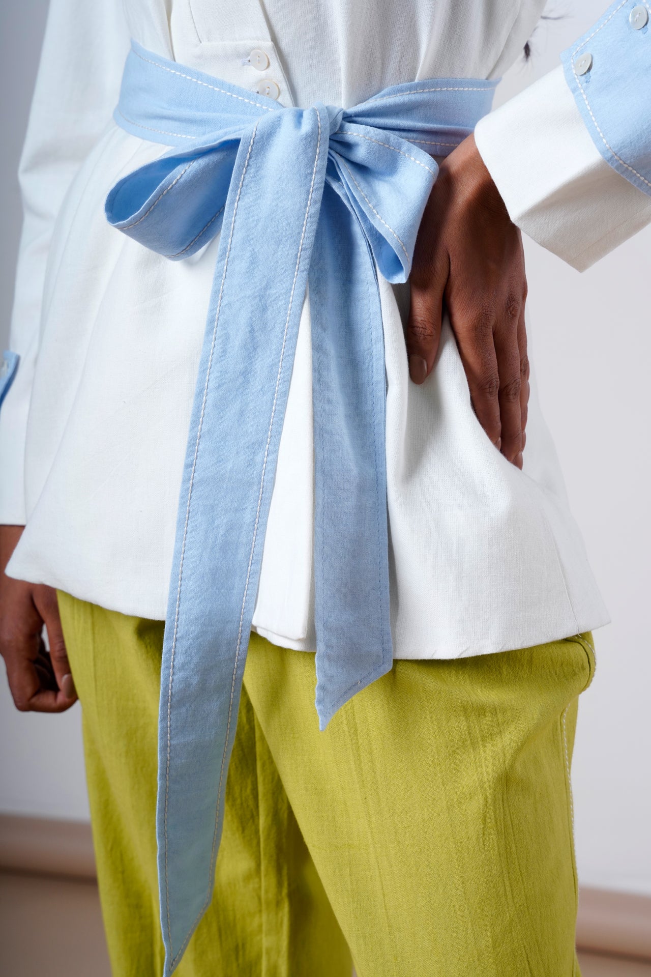 Taj – Serene Ice Top + Olive Pants