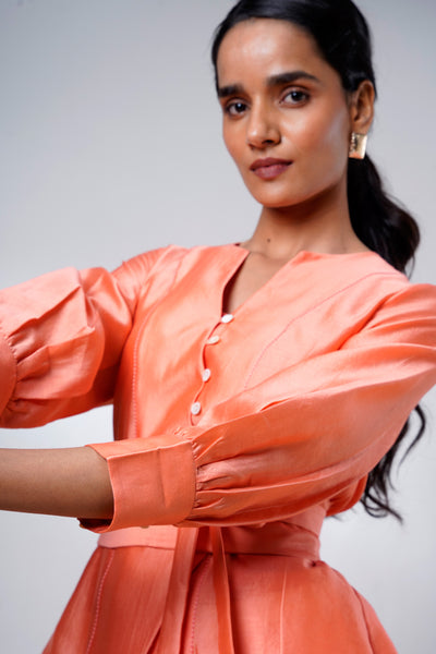 Nella – Coral Breeze Wrap Top + Denim Skirt