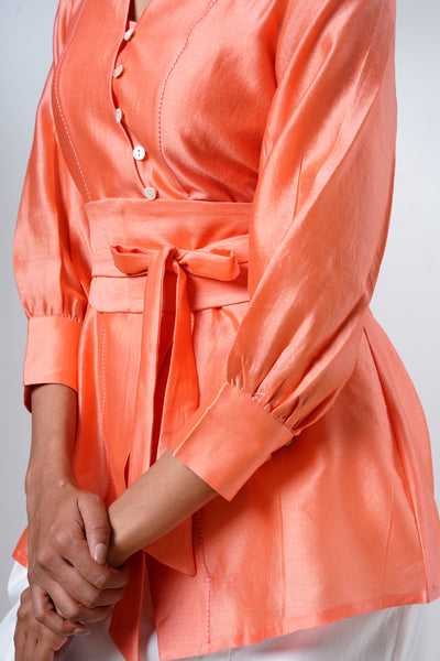 Nella – Coral Breeze Wrap Top + Denim Skirt