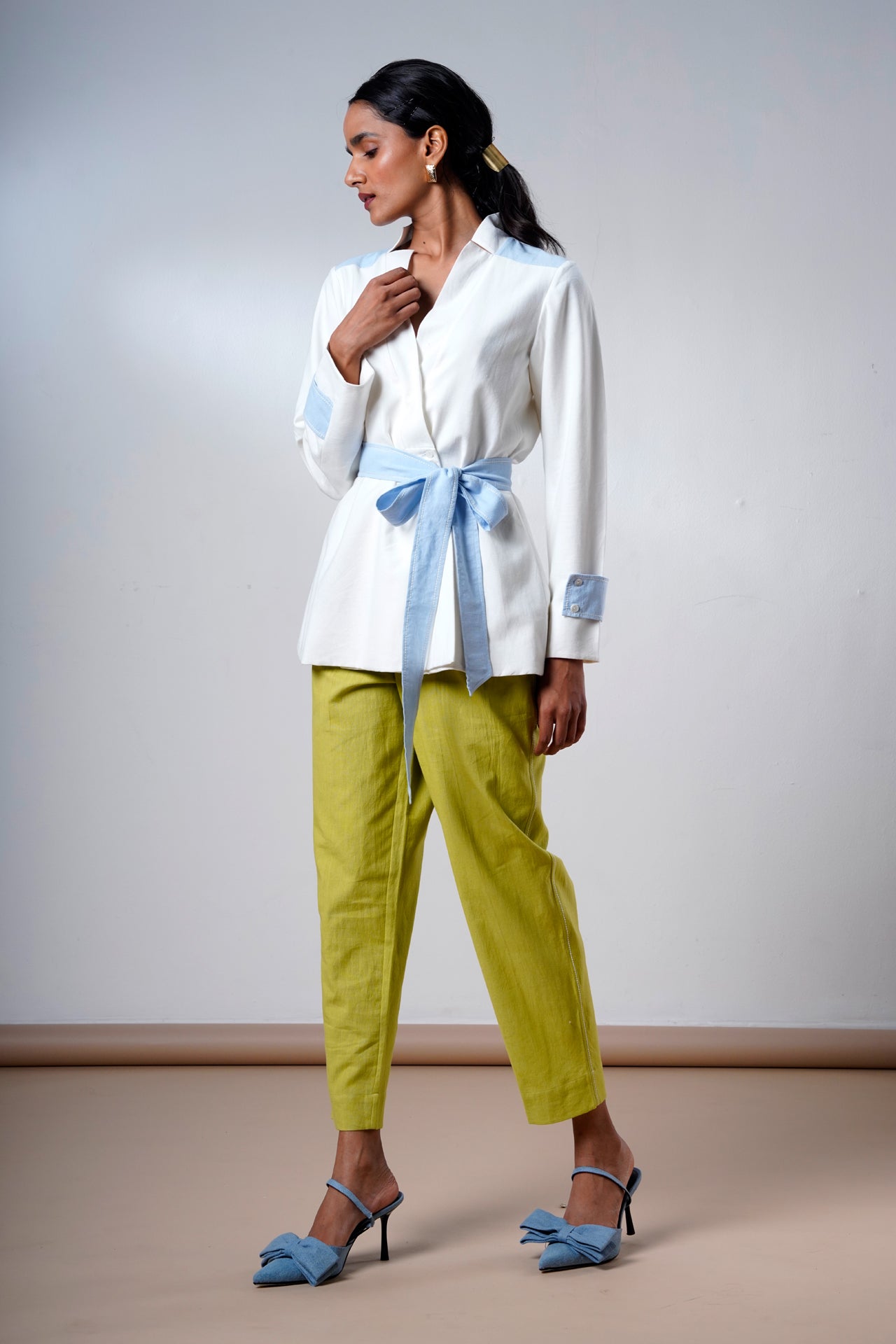 Taj – Serene Ice Top + Olive Pants